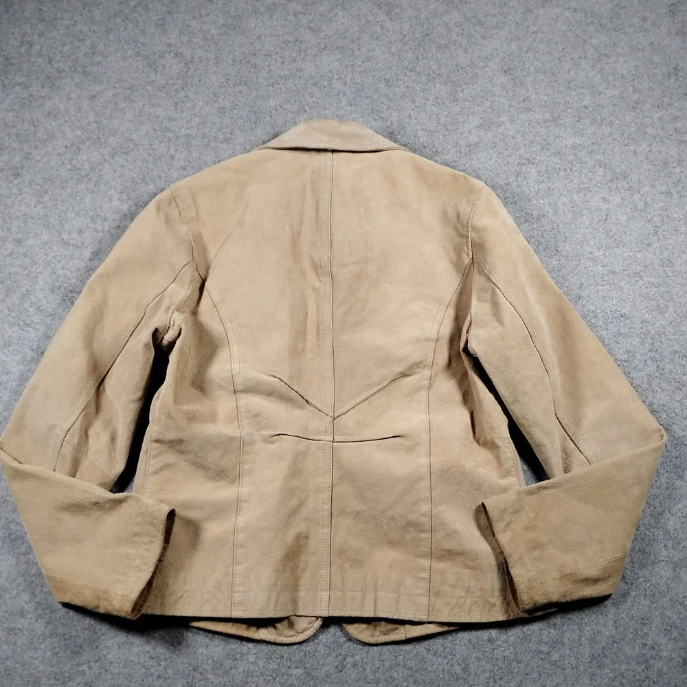 Wilsons Leather Maxima Suede Blazer Jacket Women's Large Tan Beige Vintage Y2K
